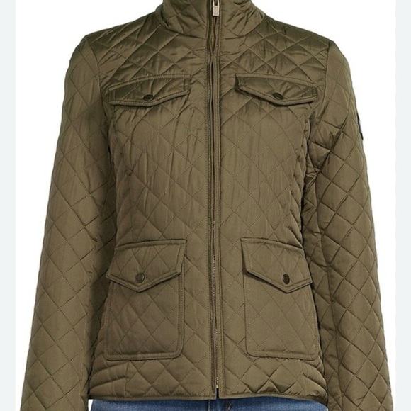 Tommy Hilfiger Women's Quilted Mock Neck Collar Zip Jacket in Thyme Green XL - Picture 3 of 8